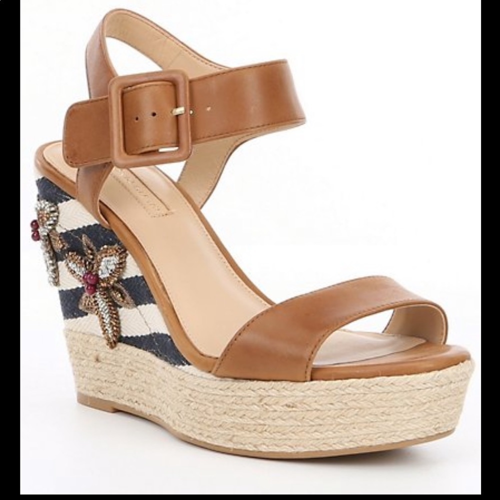 Antonio Melani Beaded Berry brown red blue Espadrille wedge shoe size 7